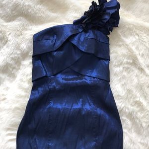 Forever 21 Blue Metallic One Shoulder Mini Dress